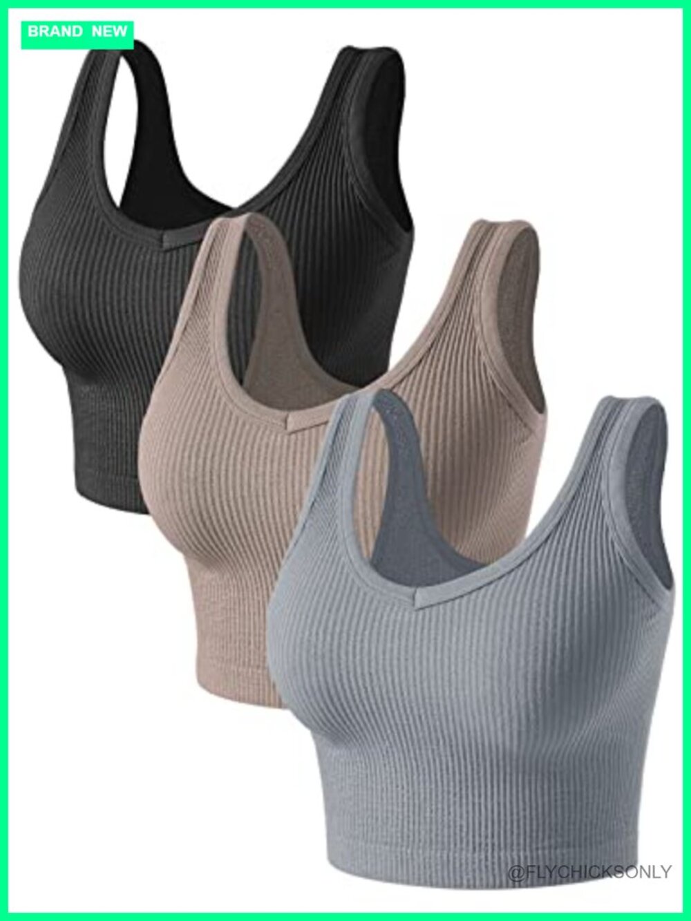 3 Pack Ribbed Fitted V Neck Crop Tank Tops Sleeveless Workout